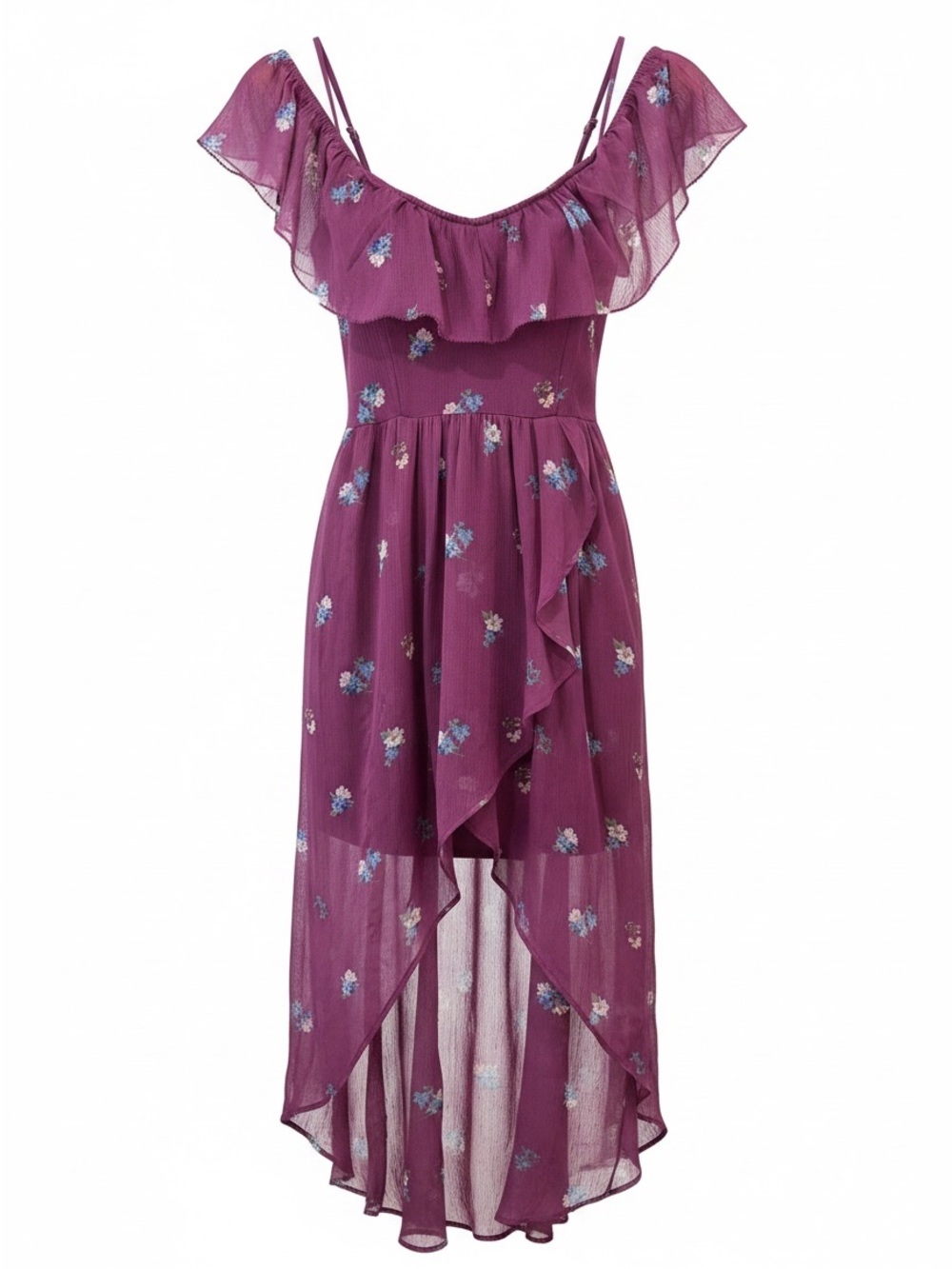 Abercrombie & Fitch Purple Floral High Low Ruffle Dress XS